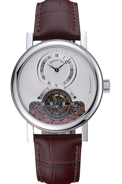 mens tourbillon white dial silver case imitation watch